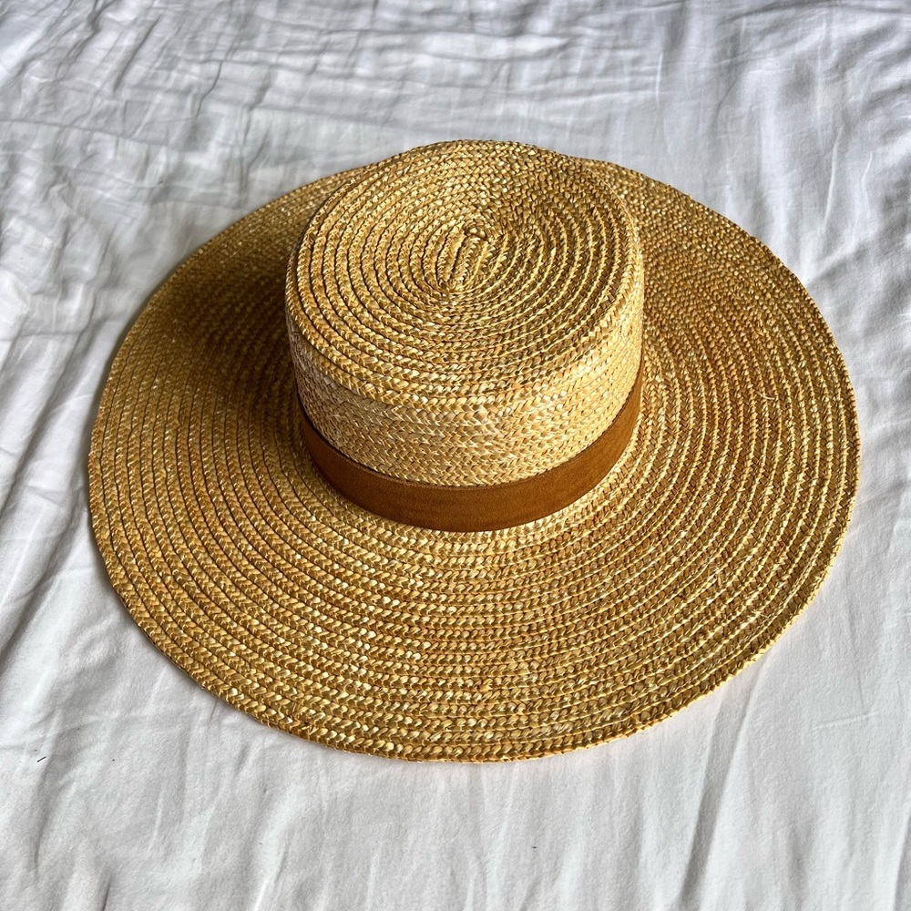 Gigi Pip Capri Boater Straw Sun Hat with Brown Band